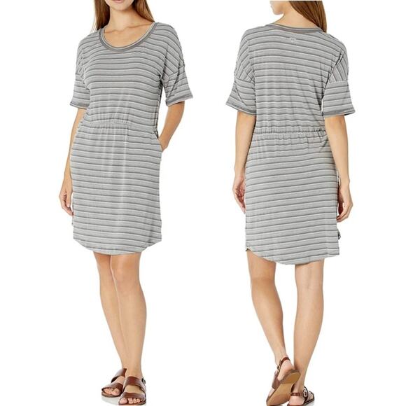 Columbia Short Sleeve Midi Dress Striped Side Pocket Multi Gray Women's Plus 1x - Picture 1 of 10